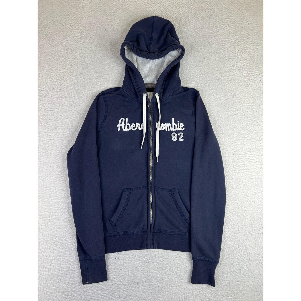 Y2K Abercrombie & Fitch Hoodie Sweatshirt Womens Large Blue Full Zip 92 Fleece